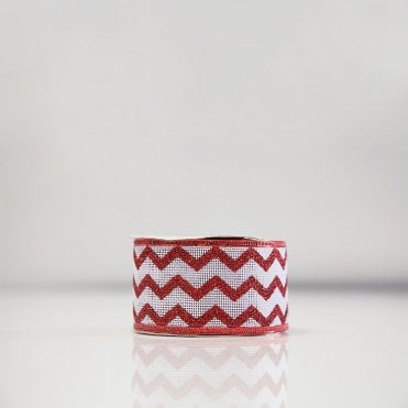 Xmas Ribbon Hessian Red/White Chevron A8
