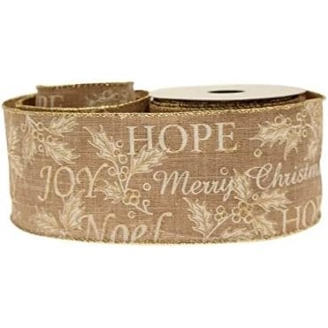 Xmas Ribbon Merry Christmas/Holly Cotton