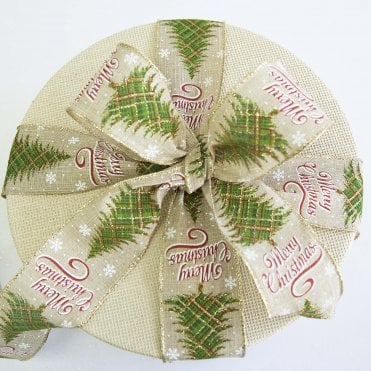 Xmas Ribbon Xmas Tree/ Merry Xmas Natural 63mm x 9.1m