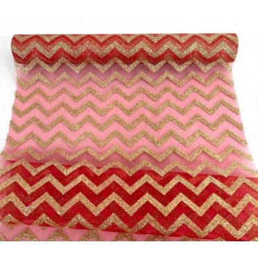 Xmas Roll Organza Red Glitter Chevron