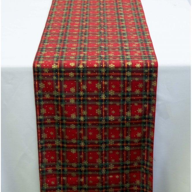 Xmas Tartan Snowflake Runner Red/Gold