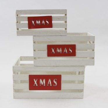 Xmas Wooden Storage Crates Set of 3
